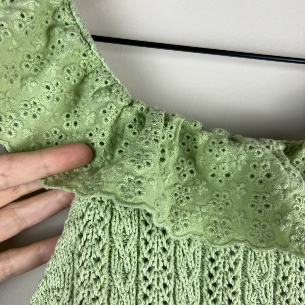Zara Girls Green Crochet Knit Eyelet Ruffle Tank Top - Picture 4 of 5